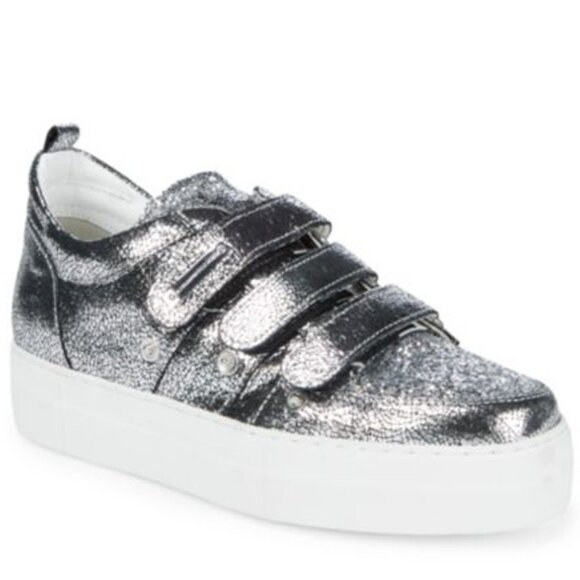 Alessandro Dell’ Acqua Leather Low Top Glitter Silver Sneaker Shoe US 8.5B NIB - Picture 6 of 15